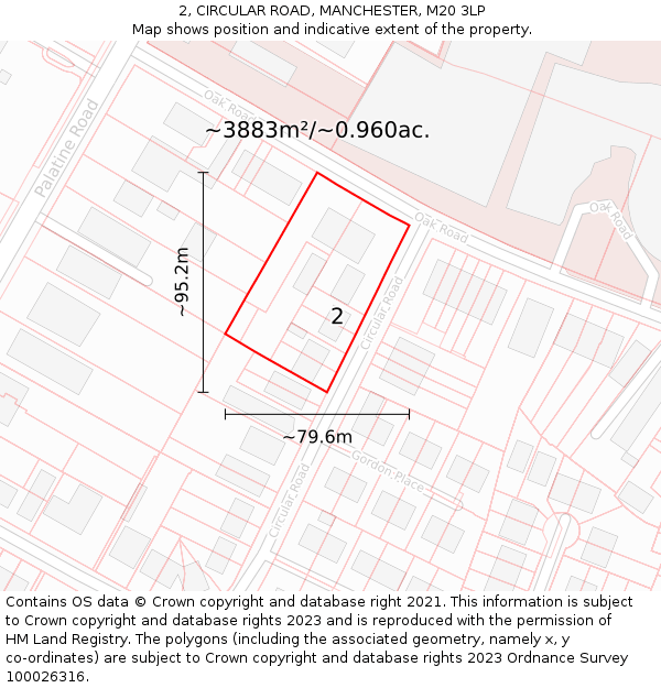 2, CIRCULAR ROAD, MANCHESTER, M20 3LP: Plot and title map