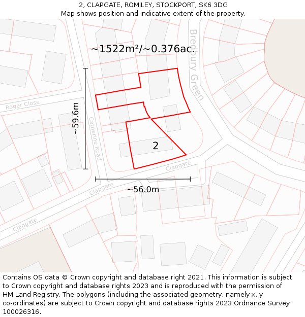 2, CLAPGATE, ROMILEY, STOCKPORT, SK6 3DG: Plot and title map