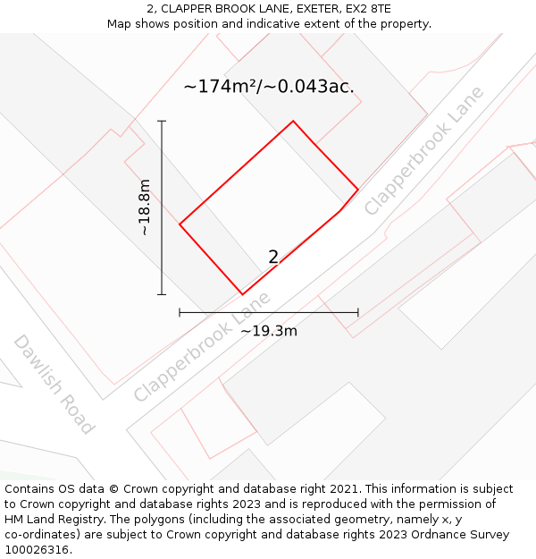 2, CLAPPER BROOK LANE, EXETER, EX2 8TE: Plot and title map