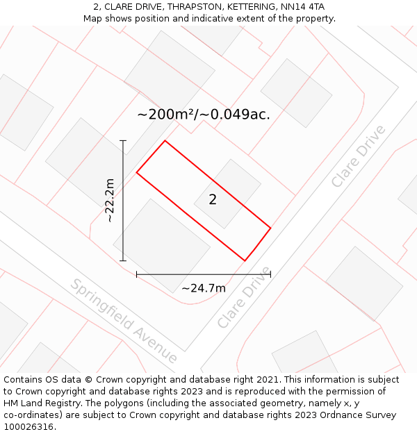 2, CLARE DRIVE, THRAPSTON, KETTERING, NN14 4TA: Plot and title map