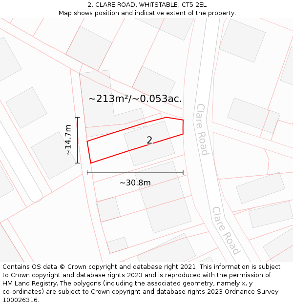 2, CLARE ROAD, WHITSTABLE, CT5 2EL: Plot and title map