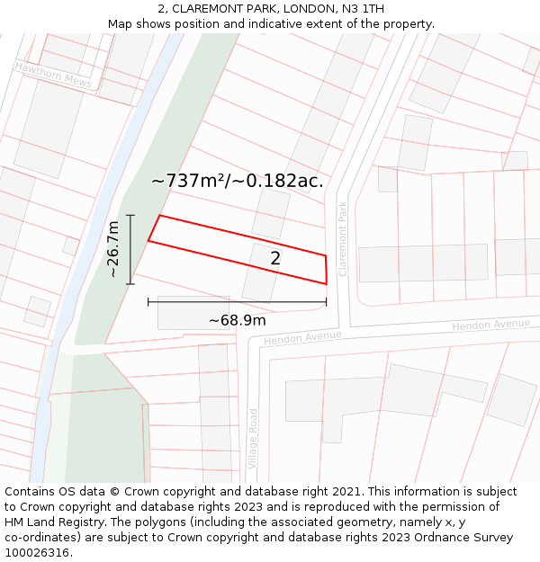 2, CLAREMONT PARK, LONDON, N3 1TH: Plot and title map
