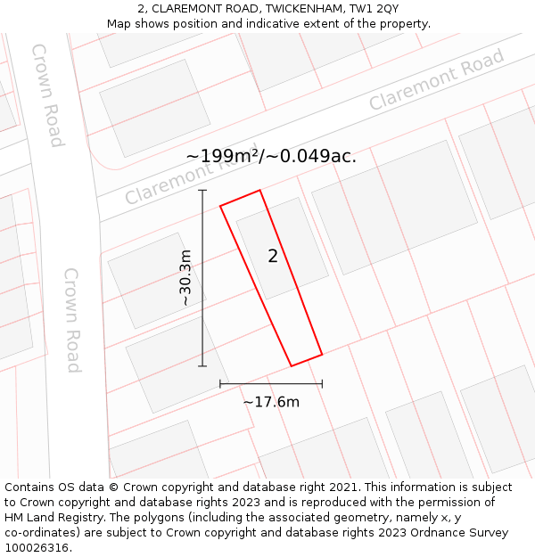 2, CLAREMONT ROAD, TWICKENHAM, TW1 2QY: Plot and title map