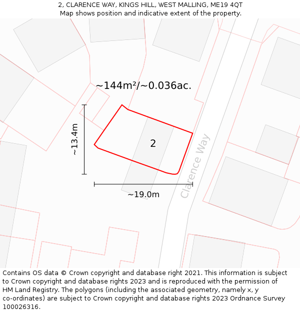 2, CLARENCE WAY, KINGS HILL, WEST MALLING, ME19 4QT: Plot and title map