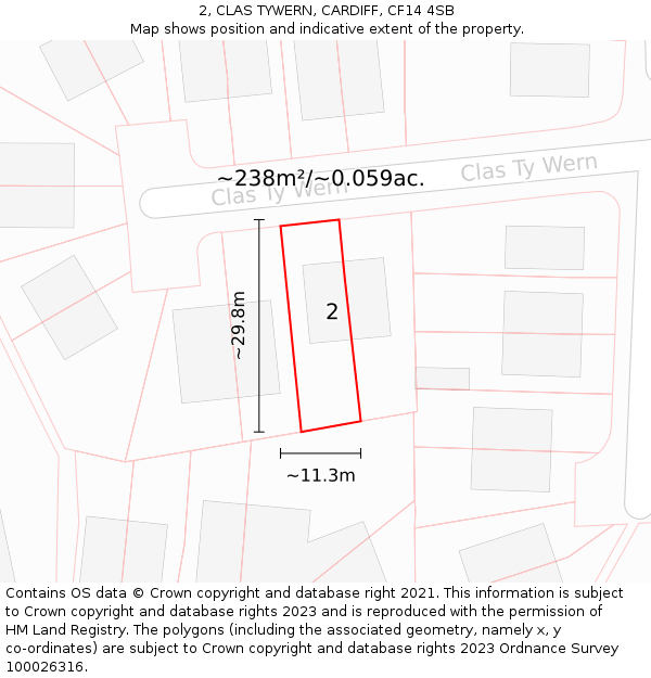 2, CLAS TYWERN, CARDIFF, CF14 4SB: Plot and title map