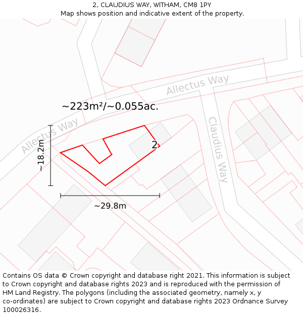 2, CLAUDIUS WAY, WITHAM, CM8 1PY: Plot and title map