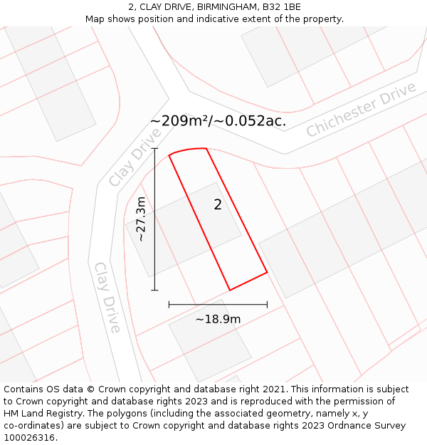 2, CLAY DRIVE, BIRMINGHAM, B32 1BE: Plot and title map