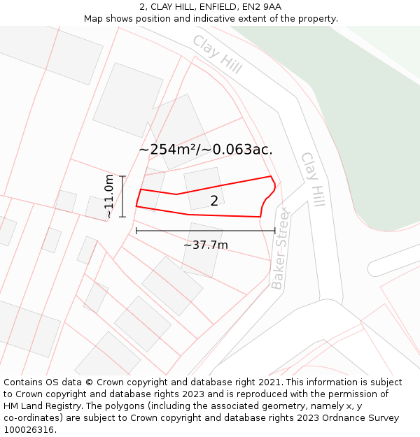 2, CLAY HILL, ENFIELD, EN2 9AA: Plot and title map