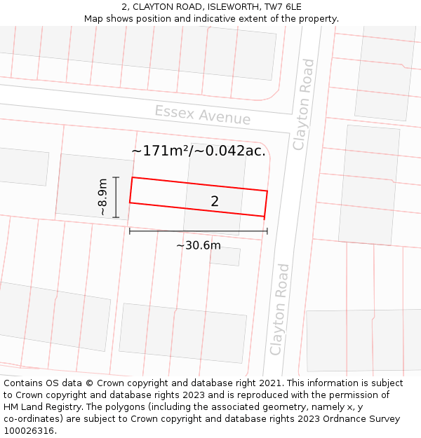 2, CLAYTON ROAD, ISLEWORTH, TW7 6LE: Plot and title map