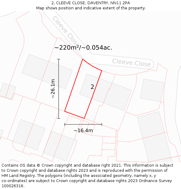 2, CLEEVE CLOSE, DAVENTRY, NN11 2PA: Plot and title map