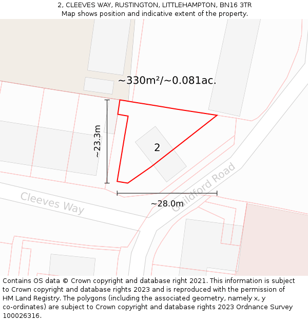 2, CLEEVES WAY, RUSTINGTON, LITTLEHAMPTON, BN16 3TR: Plot and title map