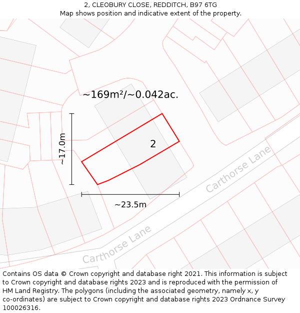 2, CLEOBURY CLOSE, REDDITCH, B97 6TG: Plot and title map