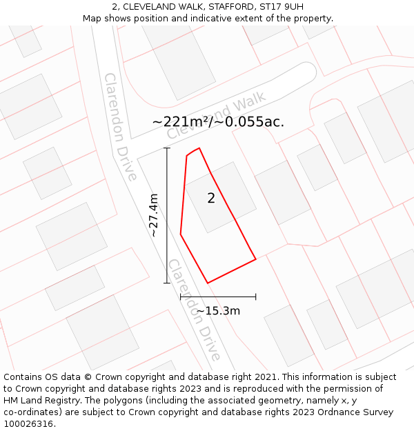 2, CLEVELAND WALK, STAFFORD, ST17 9UH: Plot and title map