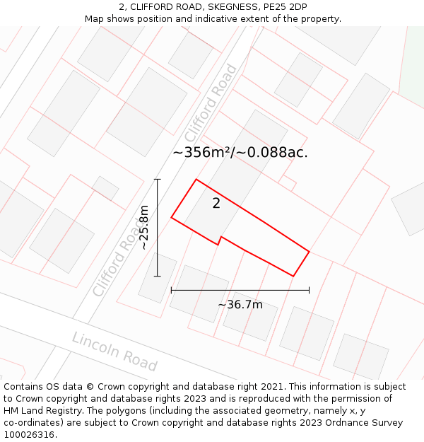 2, CLIFFORD ROAD, SKEGNESS, PE25 2DP: Plot and title map