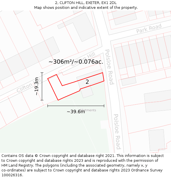 2, CLIFTON HILL, EXETER, EX1 2DL: Plot and title map