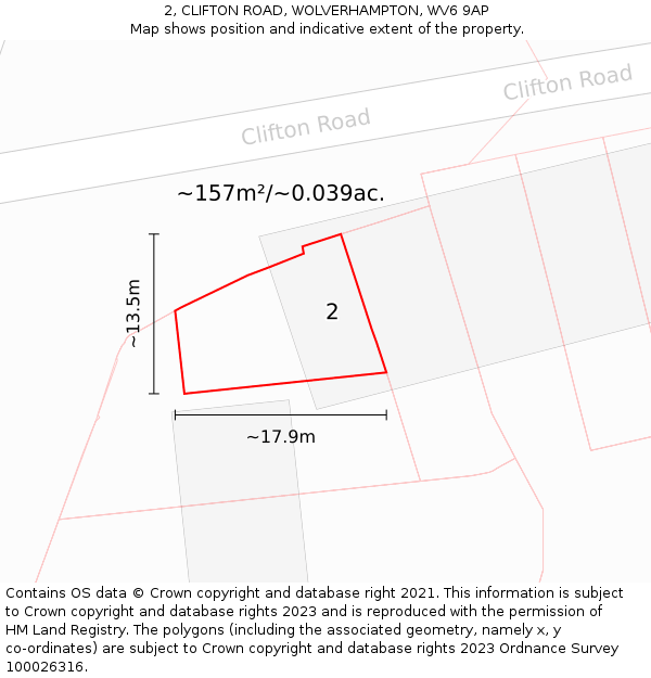 2, CLIFTON ROAD, WOLVERHAMPTON, WV6 9AP: Plot and title map