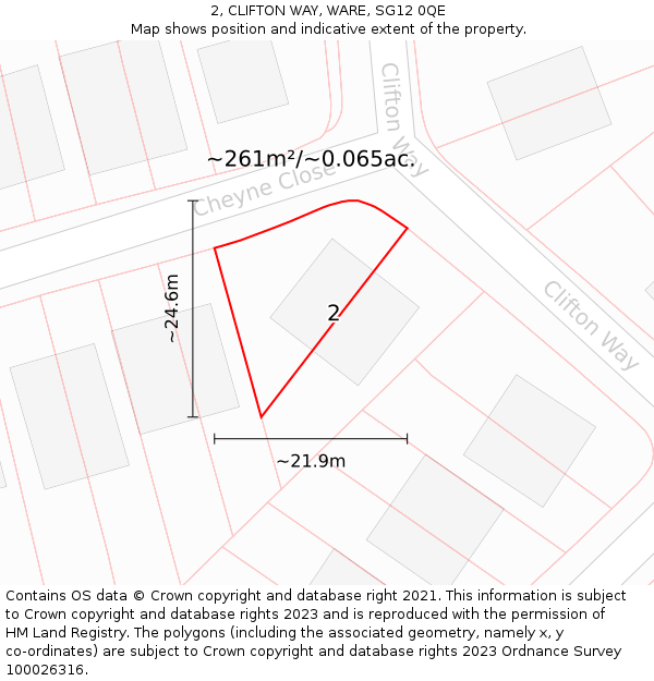 2, CLIFTON WAY, WARE, SG12 0QE: Plot and title map