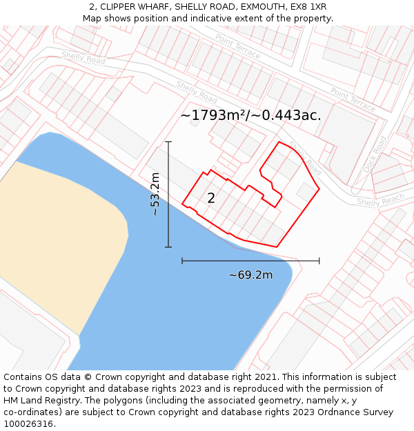 2, CLIPPER WHARF, SHELLY ROAD, EXMOUTH, EX8 1XR: Plot and title map