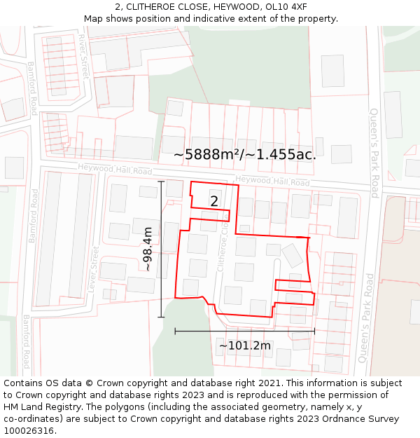 2, CLITHEROE CLOSE, HEYWOOD, OL10 4XF: Plot and title map