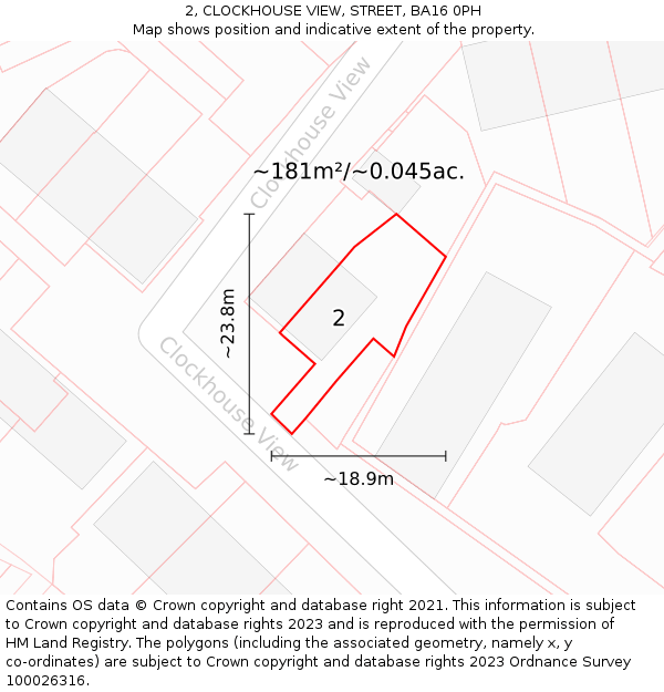 2, CLOCKHOUSE VIEW, STREET, BA16 0PH: Plot and title map