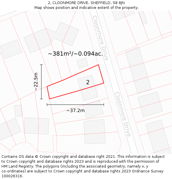 2, CLOONMORE DRIVE, SHEFFIELD, S8 8JN: Plot and title map