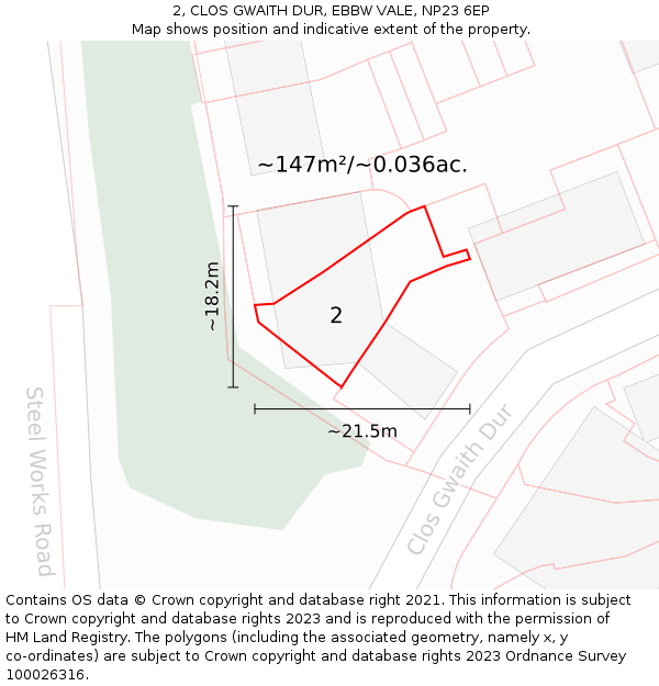 2, CLOS GWAITH DUR, EBBW VALE, NP23 6EP: Plot and title map