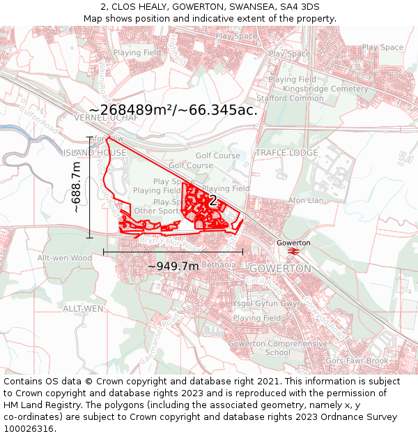 2, CLOS HEALY, GOWERTON, SWANSEA, SA4 3DS: Plot and title map