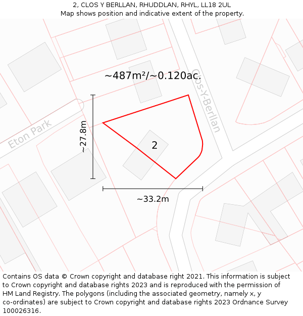 2, CLOS Y BERLLAN, RHUDDLAN, RHYL, LL18 2UL: Plot and title map