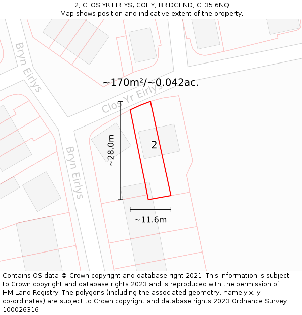 2, CLOS YR EIRLYS, COITY, BRIDGEND, CF35 6NQ: Plot and title map