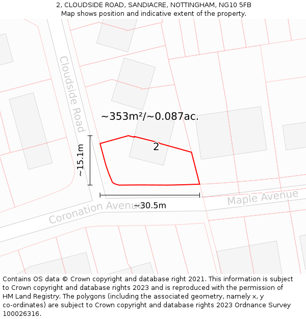 2, CLOUDSIDE ROAD, SANDIACRE, NOTTINGHAM, NG10 5FB: Plot and title map