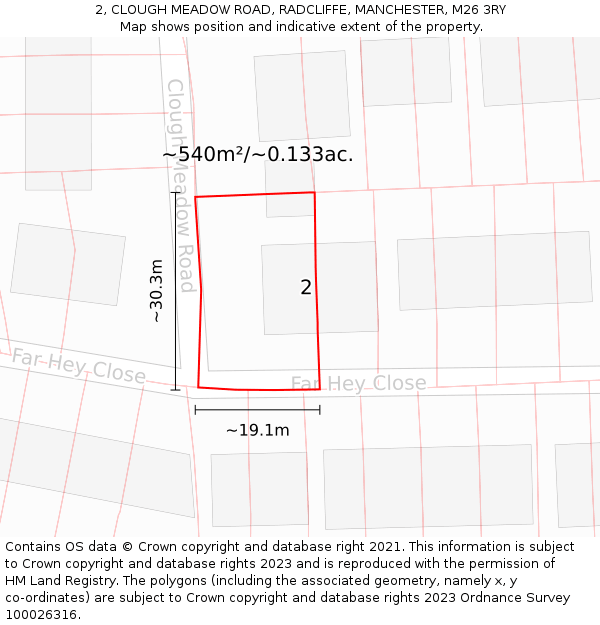 2, CLOUGH MEADOW ROAD, RADCLIFFE, MANCHESTER, M26 3RY: Plot and title map