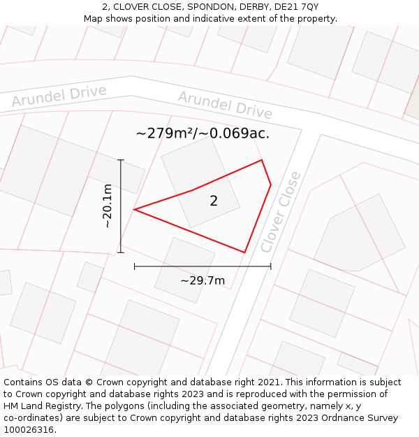2, CLOVER CLOSE, SPONDON, DERBY, DE21 7QY: Plot and title map