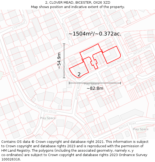 2, CLOVER MEAD, BICESTER, OX26 3ZD: Plot and title map