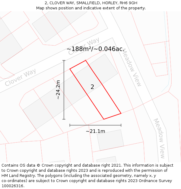 2, CLOVER WAY, SMALLFIELD, HORLEY, RH6 9GH: Plot and title map