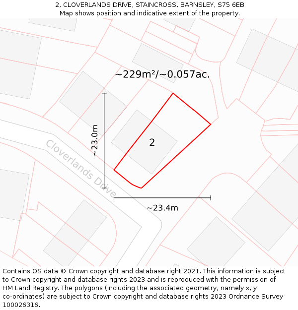 2, CLOVERLANDS DRIVE, STAINCROSS, BARNSLEY, S75 6EB: Plot and title map