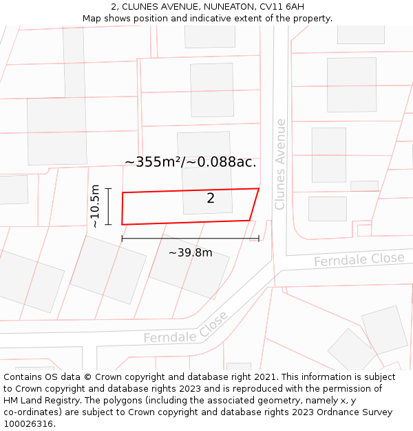 2, CLUNES AVENUE, NUNEATON, CV11 6AH: Plot and title map