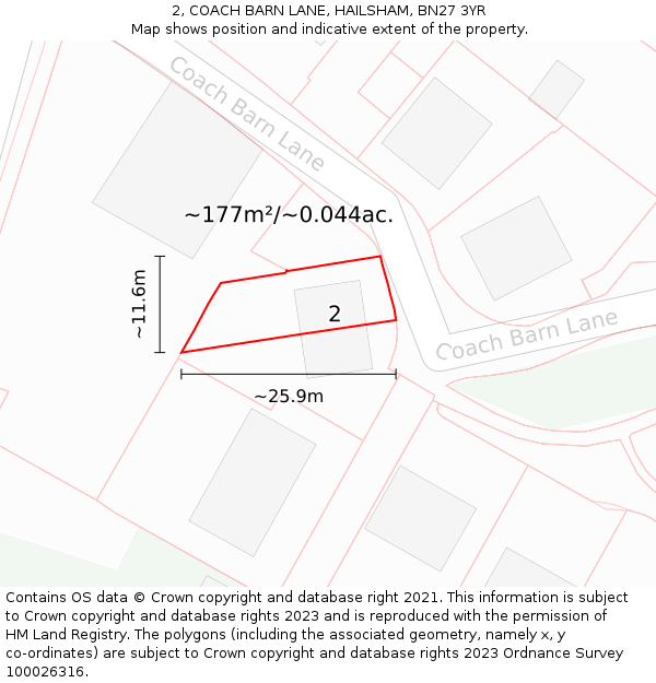 2, COACH BARN LANE, HAILSHAM, BN27 3YR: Plot and title map