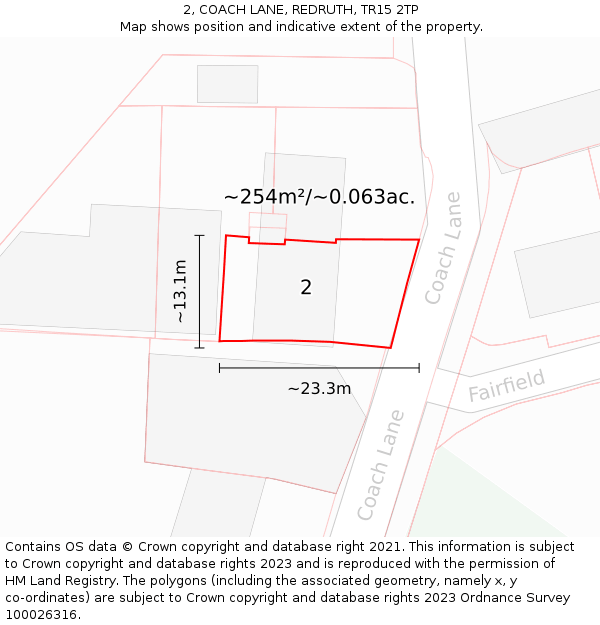 2, COACH LANE, REDRUTH, TR15 2TP: Plot and title map
