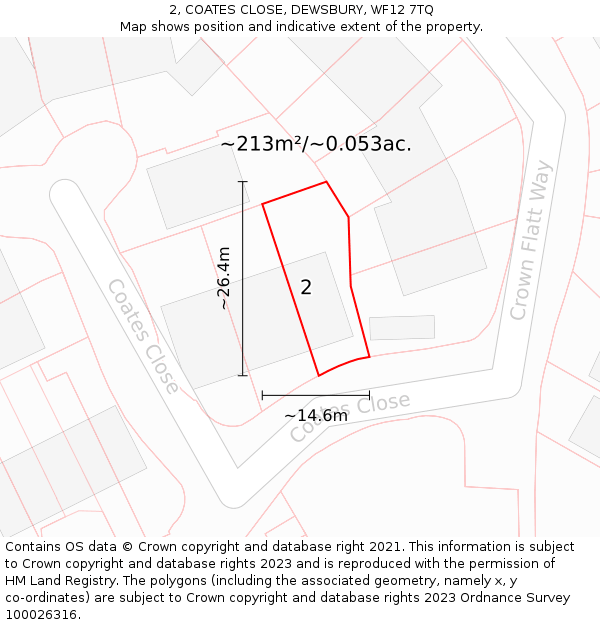 2, COATES CLOSE, DEWSBURY, WF12 7TQ: Plot and title map