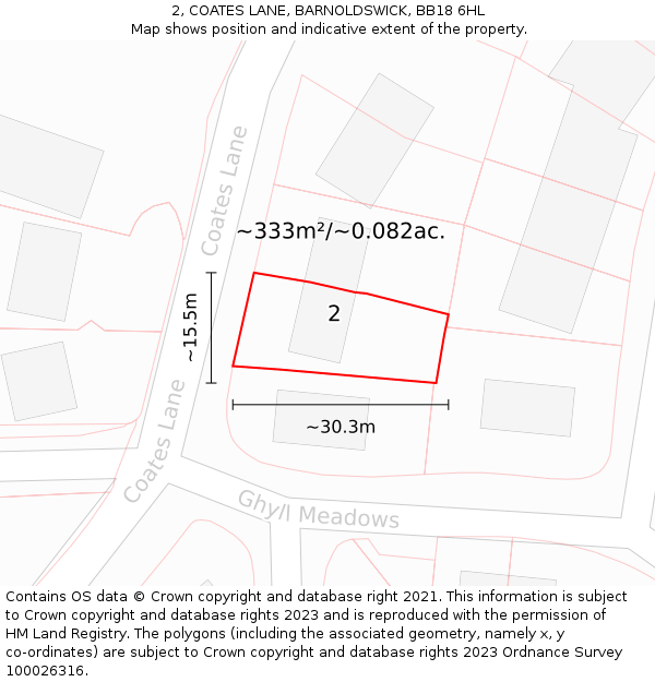 2, COATES LANE, BARNOLDSWICK, BB18 6HL: Plot and title map