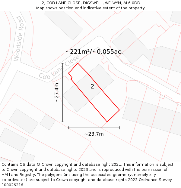 2, COB LANE CLOSE, DIGSWELL, WELWYN, AL6 0DD: Plot and title map