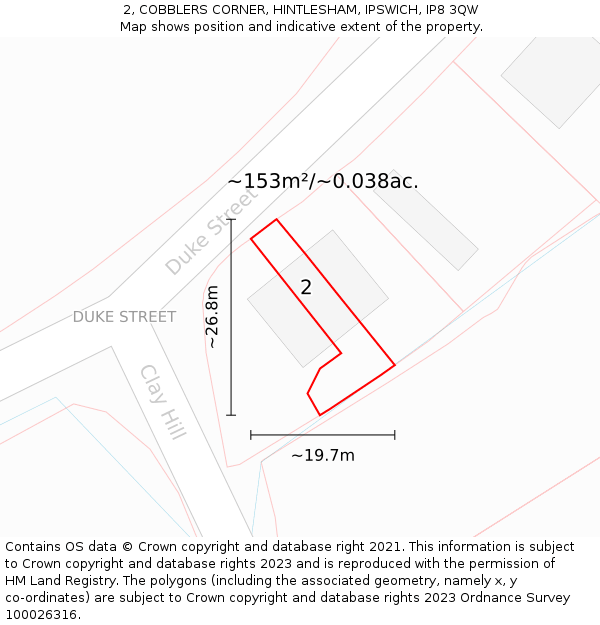 2, COBBLERS CORNER, HINTLESHAM, IPSWICH, IP8 3QW: Plot and title map