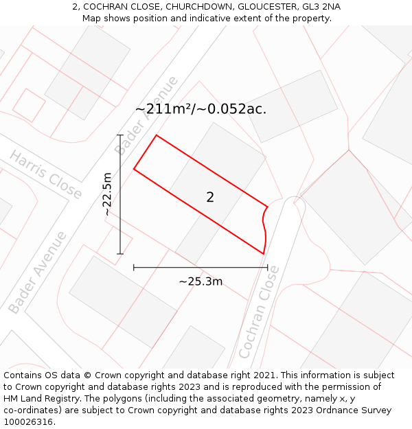 2, COCHRAN CLOSE, CHURCHDOWN, GLOUCESTER, GL3 2NA: Plot and title map