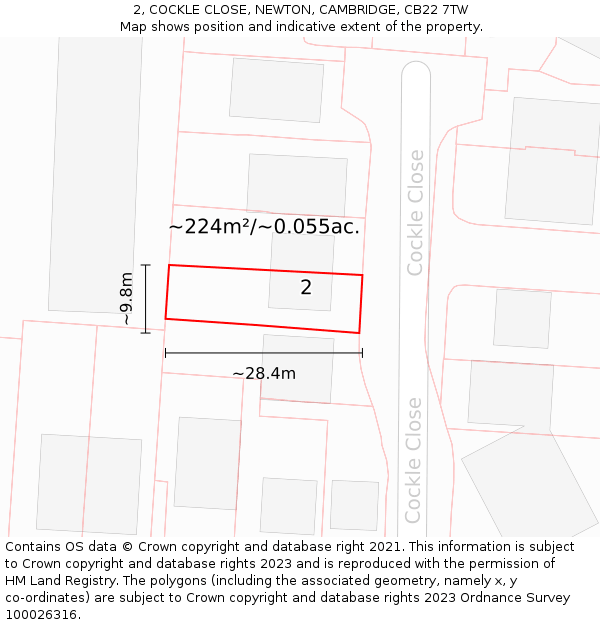 2, COCKLE CLOSE, NEWTON, CAMBRIDGE, CB22 7TW: Plot and title map