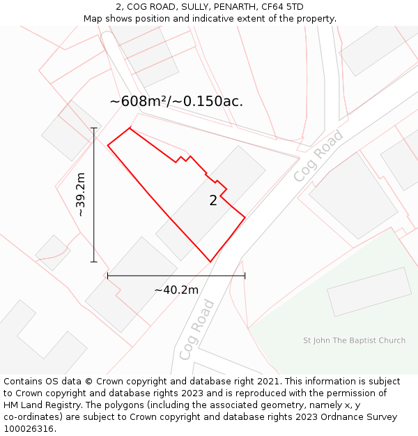 2, COG ROAD, SULLY, PENARTH, CF64 5TD: Plot and title map