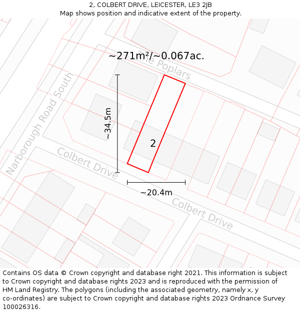 2, COLBERT DRIVE, LEICESTER, LE3 2JB: Plot and title map
