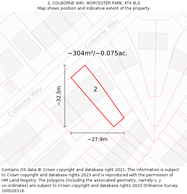 2, COLBORNE WAY, WORCESTER PARK, KT4 8LS: Plot and title map