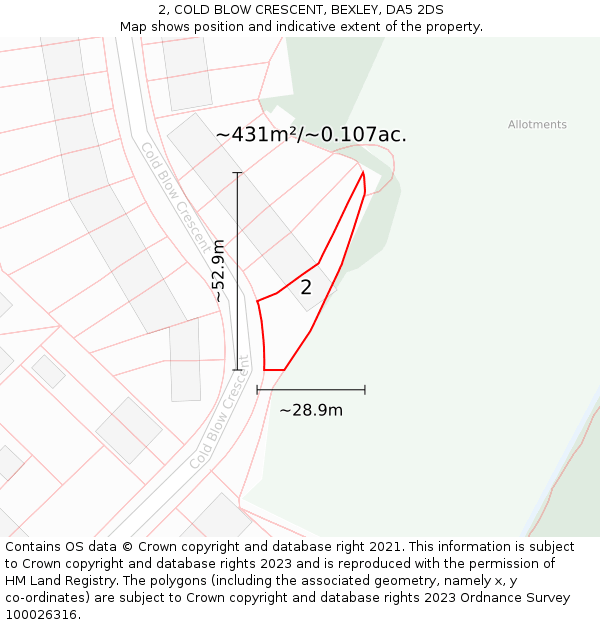 2, COLD BLOW CRESCENT, BEXLEY, DA5 2DS: Plot and title map