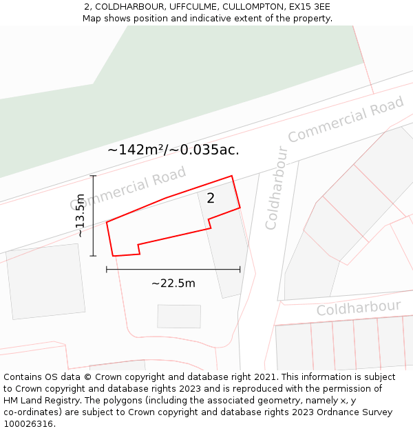 2, COLDHARBOUR, UFFCULME, CULLOMPTON, EX15 3EE: Plot and title map
