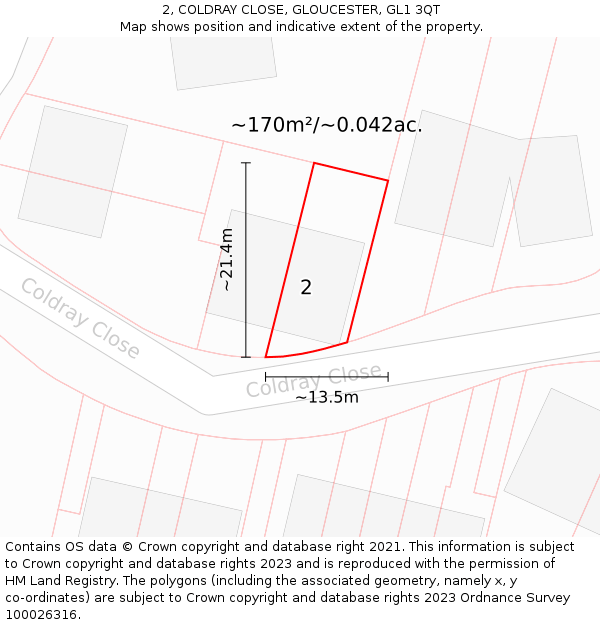 2, COLDRAY CLOSE, GLOUCESTER, GL1 3QT: Plot and title map